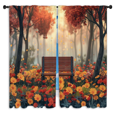 Park bench Window Curtains  Scenery Autumnal vibe Drapes - 2 Panels