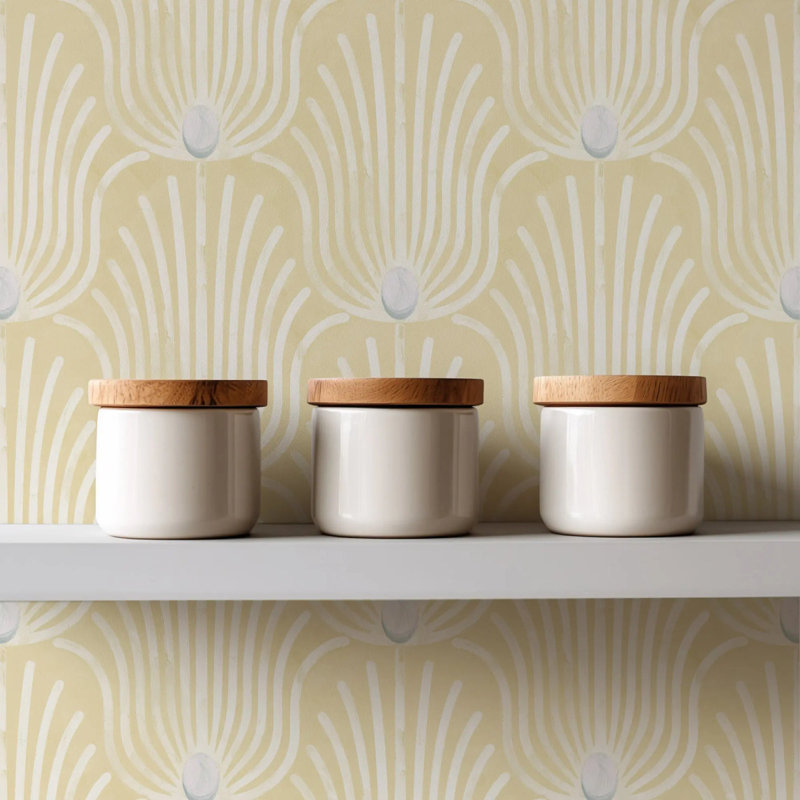Carlyle Feather - Wallpaper, Washed Yellow, Peel & Stick