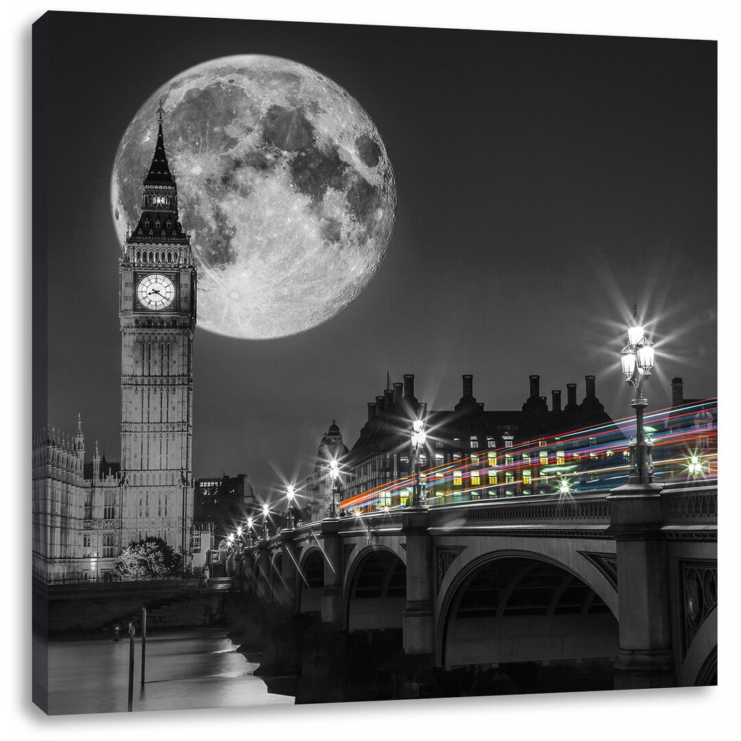 Leinwandbild Big Ben vor dem Mond in London