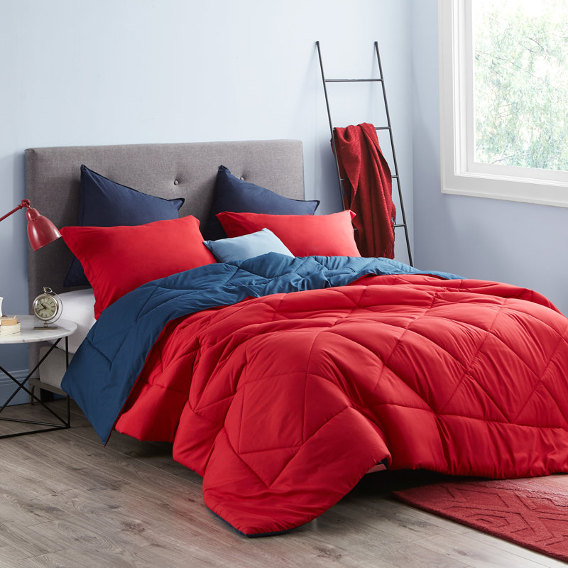 Édredon simple TG réversible coloré, Rouge cerise / bleu marine