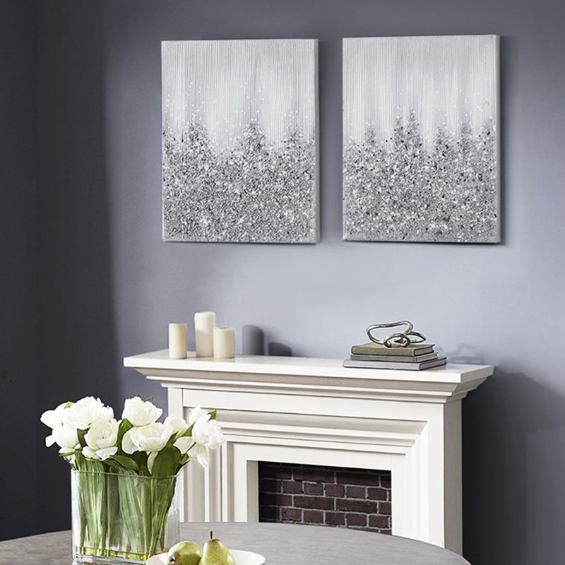 Toile murale, lourdement ornée de paillettes et de pierres, peinte à la main, 22 x 28 po, toile d'art d'intérieur, 2, textures abstraites, faite à la main, l 22 po x H 28 po, décor