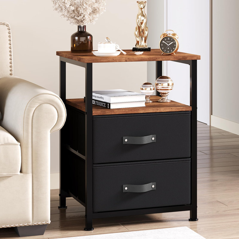 Table de chevet 2 tiroirs Erike, Noir, H 23,6 po x l 15,8 po x P 15,8 po