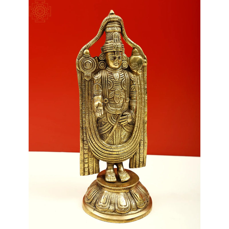 Statue en laiton 12 "Venkateswara as Tirupati Balaji - divinité indienne fabriquée à la main pour le temple et la décoration spirituelle