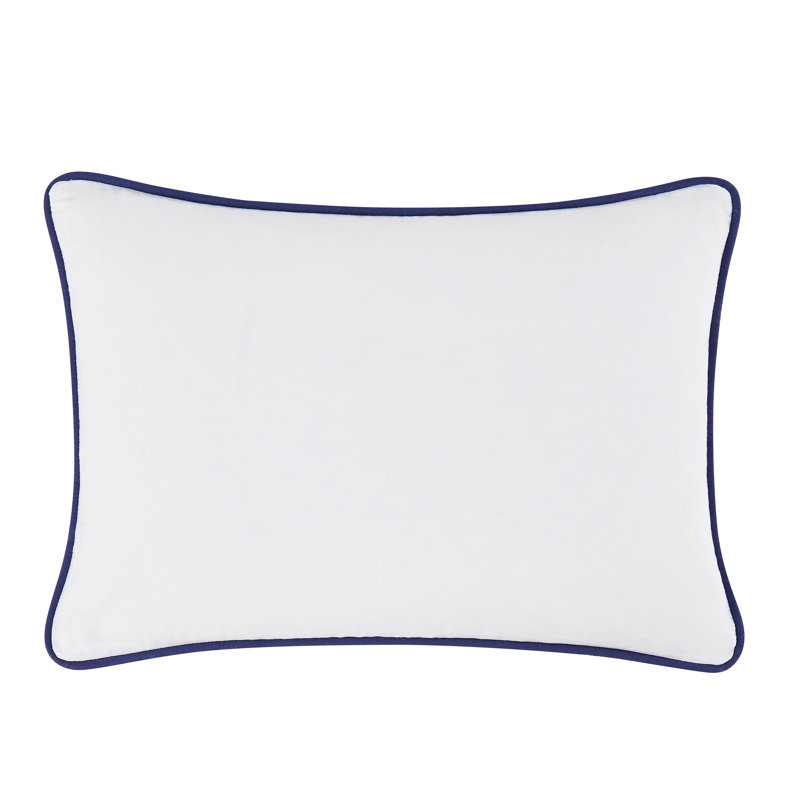 Brooklyn Loom Solid Contrast Piped Decorative Pillow, White/Navy Trim, Rectangle 14"H x 20"W