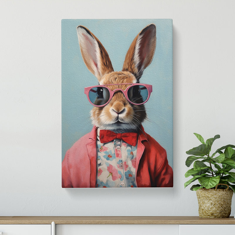 Rabbit with Glasses Painting - Wrapped Canvas, 50cm H x 35cm W x 3cm D
