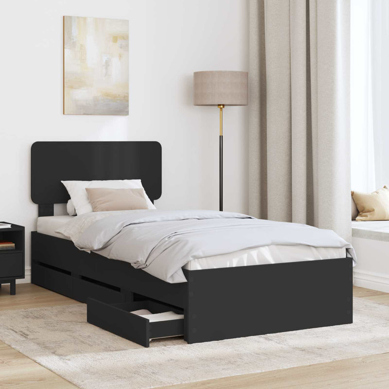 Bed, Black, European Single (90 x 200 cm)