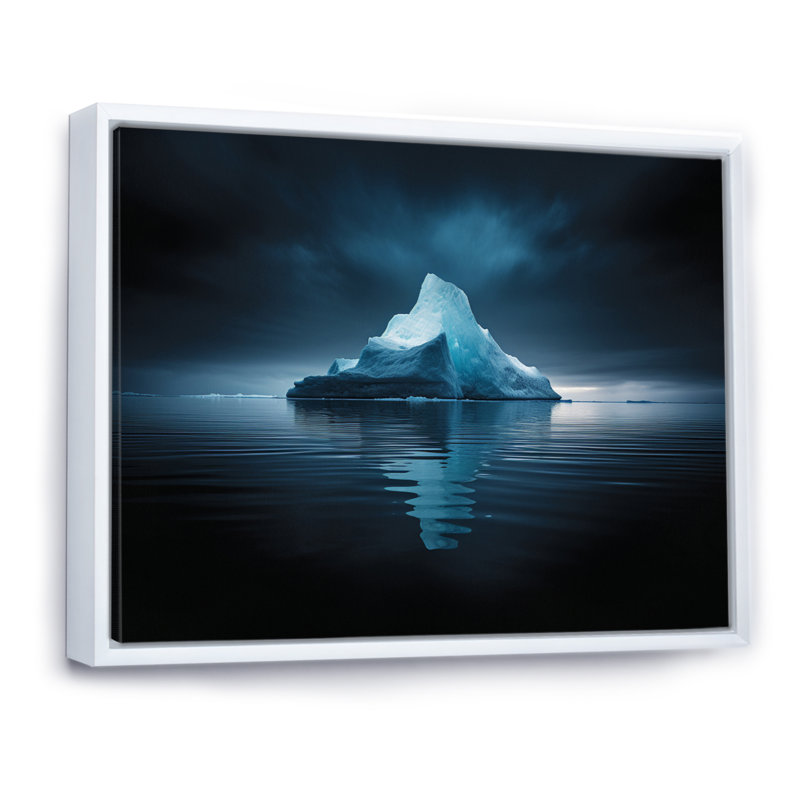 " Blue Black Iceberg Frozen Embrace ", H 34 po x l 44 po x P 1,5 po, Cadre flottant blanc