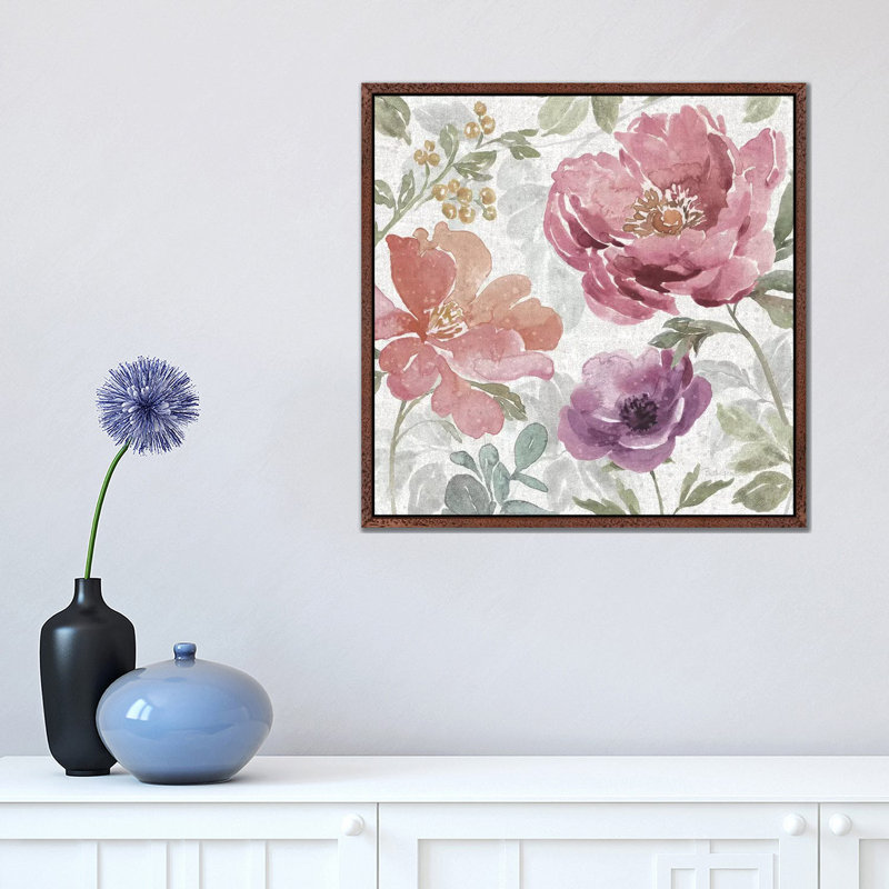Springtime Bloom III Dark by Beth Grove - Painting on Canvas, Classic Brown Wood Framed, 45.72cm H x 45.72cm W x 3.81cm D