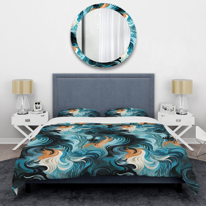 Ensemble de housse de couette Blue Ethereal Zebra Waves, Housse de couette pour très grand lit et 2 très
