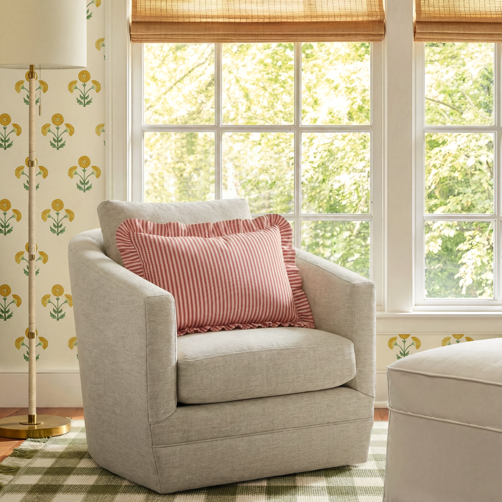 Mileva Upholstered Swivel Barrel Chair, Ida Beige