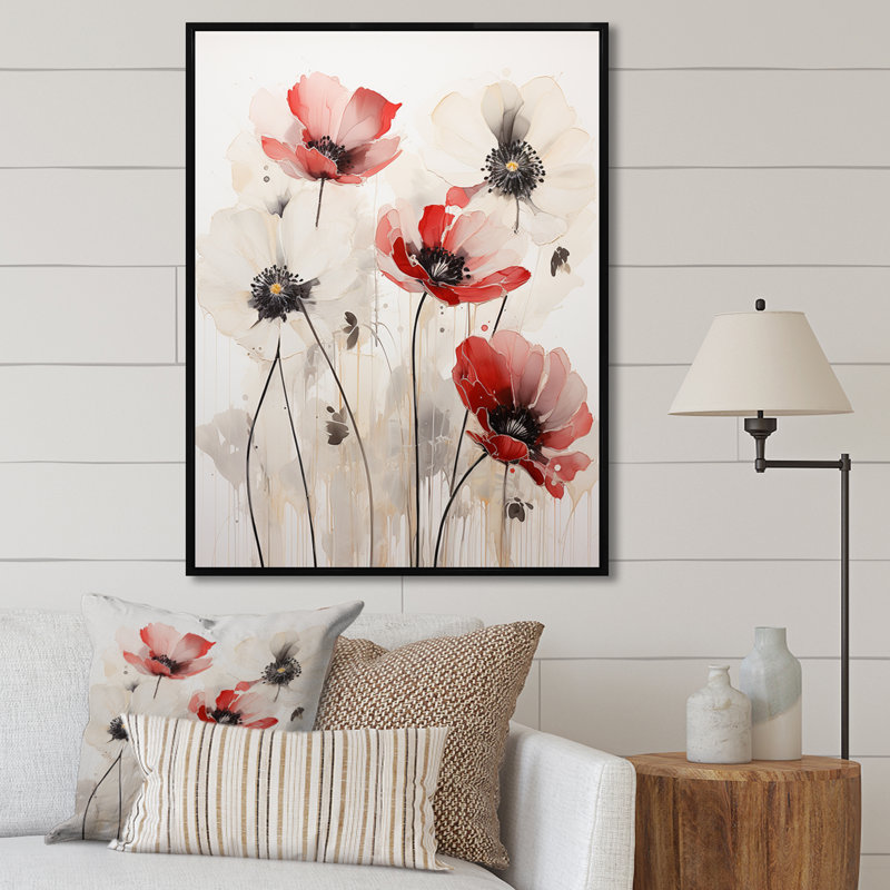 Minimalisme rouge et blanc sur fond blanc, H 40 po x l 30 po x P 1,5 po, Cadre flottant noir