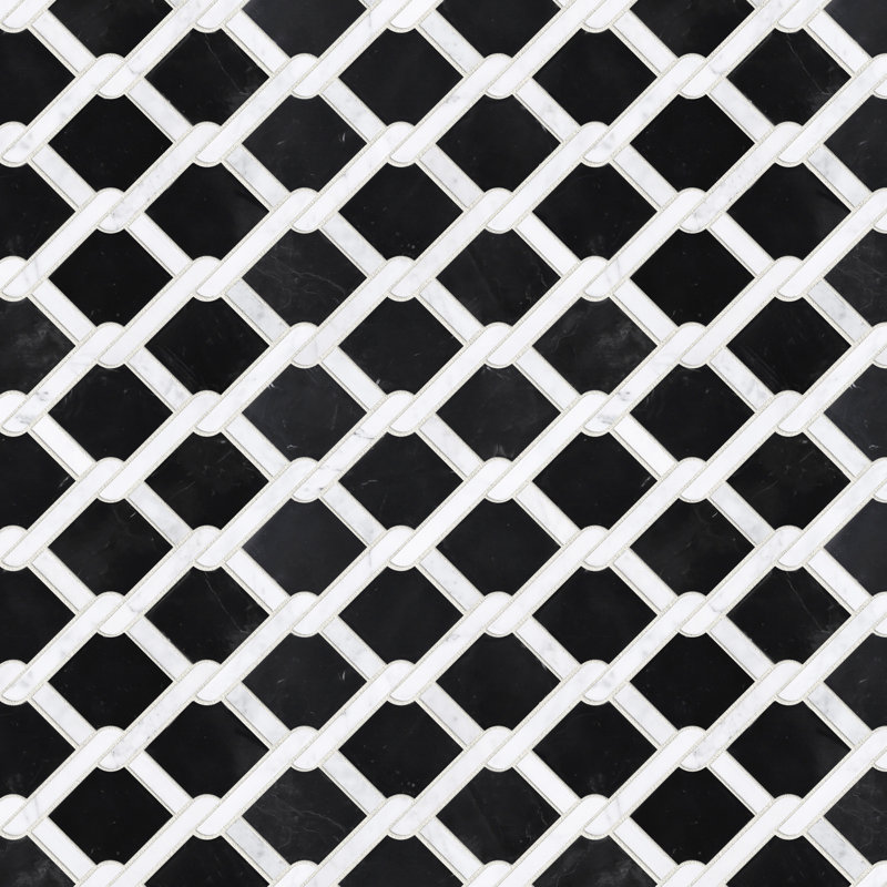 Carrelage mosaïque en marbre poli géométrique 12,01 po x 13,78 po Nero Marquina
