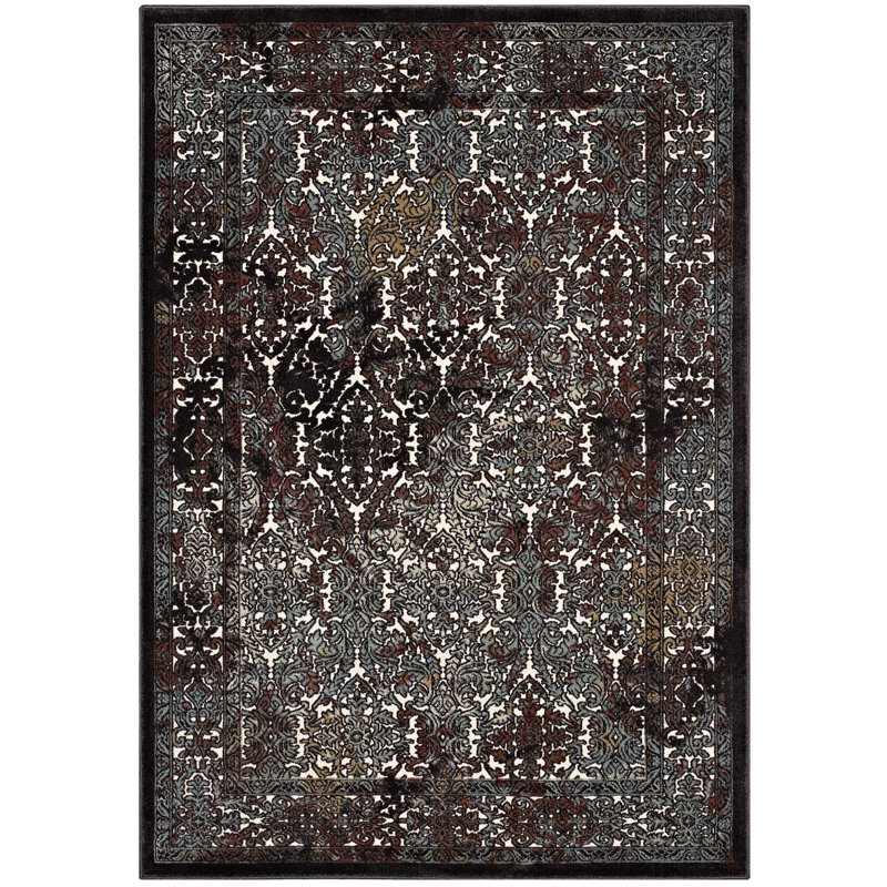 Modway Westia Ornate Turkish 8x10 Vintage Area Rug in Dark Brown and Silver Blue, Rectangle 8' x 10'