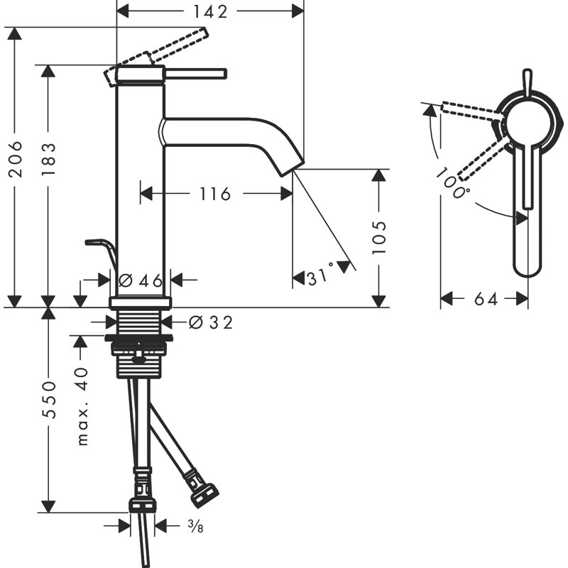 Matte Black Brass Single-Hole Bathroom Faucet with Pop-Up Drain