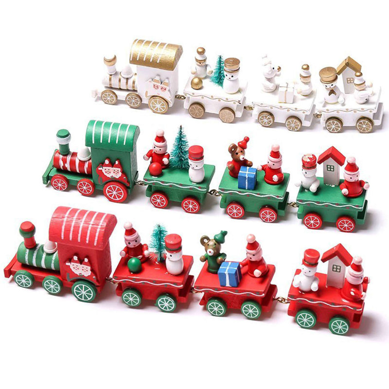 Ensemble de 3 décorations de train en bois pour Noël