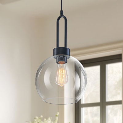 Luminaire suspendu simple à 1 lumière avec globe en verre transparent Hageman
