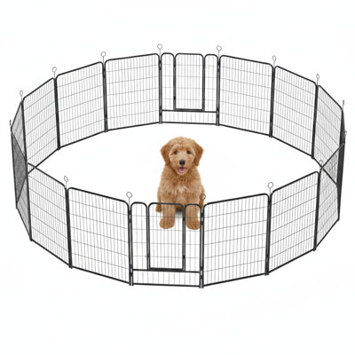 Sixteen-Panel Dog Playpen, 40-Inch Height, Rust-Resistant Metal Construction, Features Removable Panels, Anti-Skid Base, and Expandable Configuration, No Tools Needed for Setup