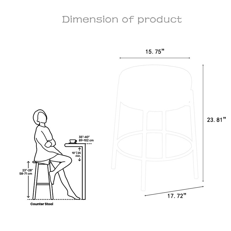 Tabouret de comptoir 23,81 po Kyion, Noir