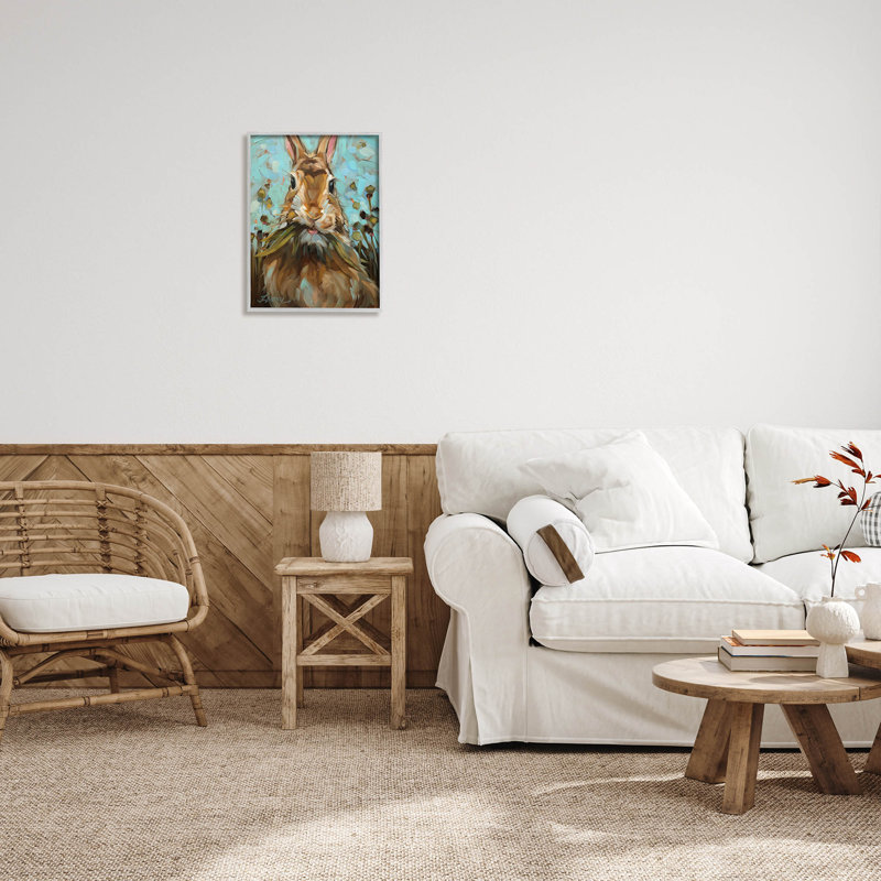 Faune lapin mangeant de l'herbe, estampe numérique par Andrea Lavery, H 20 po x l 16 po x P 1,5 po
