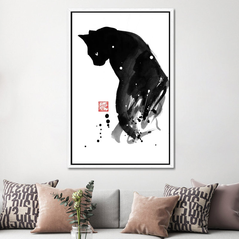 Chat A Tache by Péchane - Print on Canvas, 152.5 cm H x 101.5 cm W, White Framed