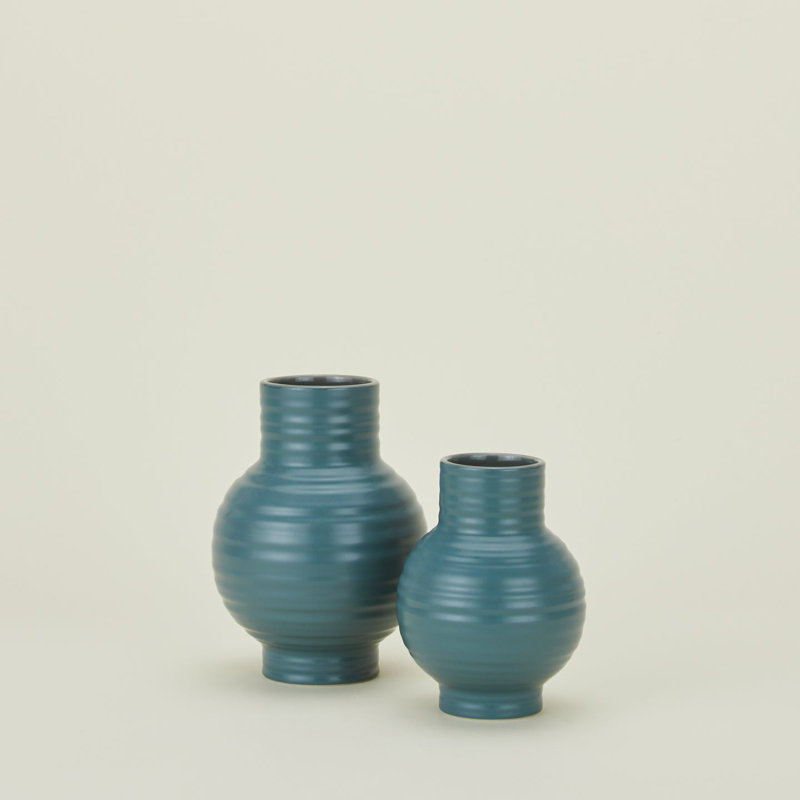 Essential Stoneware Table Vase, Blue, 6" H x 4.5" W x 4.5" D