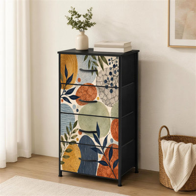 Commode 4 tiroirs pour chambre à coucher Abstrait formes botaniques tons de terre Organique moderne minimaliste petite grande commode à vêtements pour organisateurs de placard avec commode