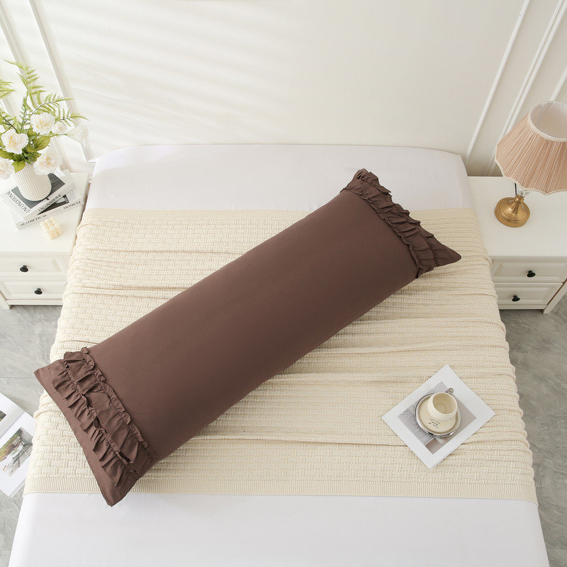 Housse de coussin chocolat, housse de coussin chic à volants, 20 po x 54 po, ensemble de 1 taie d'oreiller à volants Vintage Country français, microfibre délavée