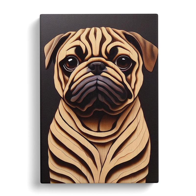 Ridgemoor Pug Dog Wood Carving - Wrapped Canvas, 76cm H x 50cm W