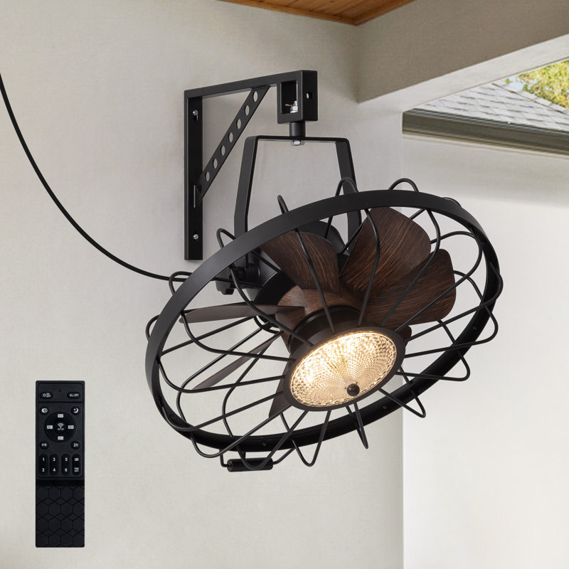 Ventilateur de plafond d'extérieur 20 po avec lumière et télécommande, ventilateur de plafond en cage imperméable, lumière à intensité variable pour patio, chambre et cuisine, brun