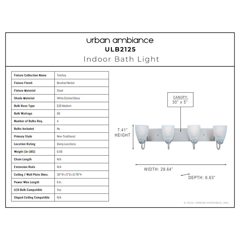 Éclairage pour meuble-lavabo à 4 lumières à intensité variable Teichos