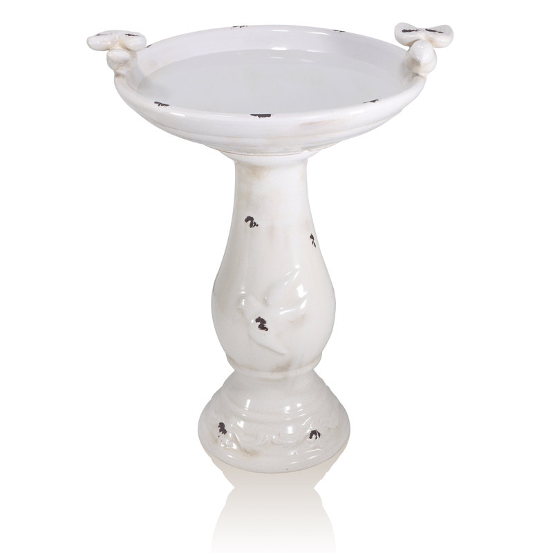 Ceramic / Porcelain Pedestal Birdbath, Light Brown