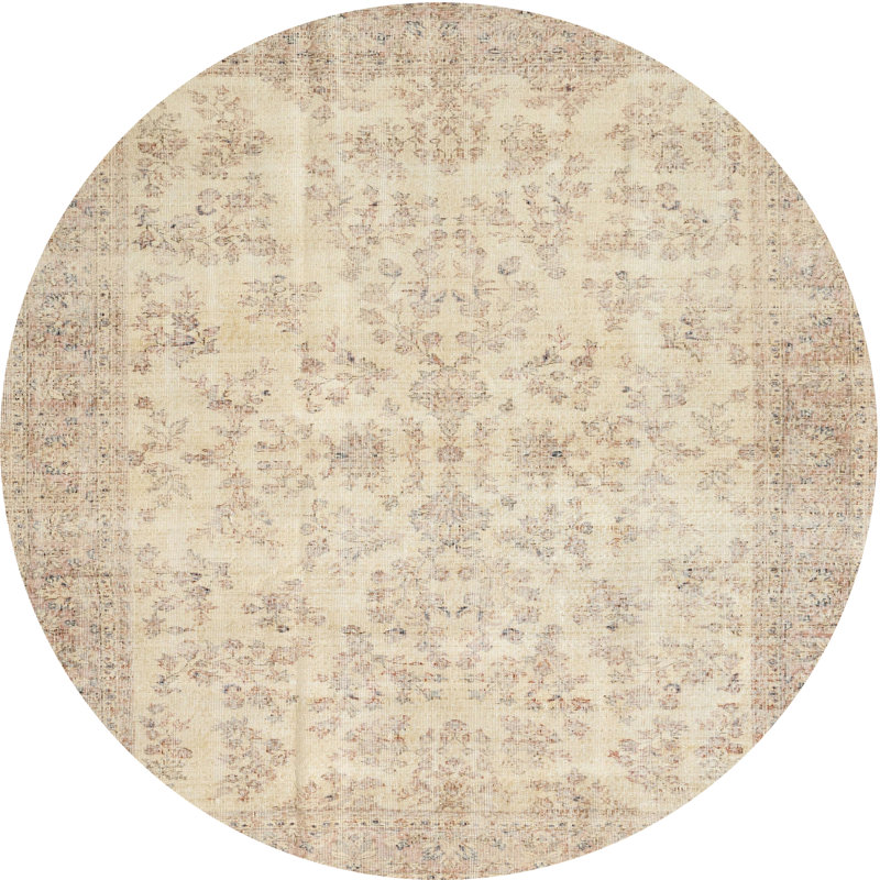 Tapis contemporain gris / crème, Rond 4 pi
