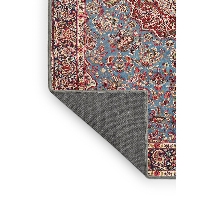 Beige oriental/bleu clair/Tapis décoratif rouge Zhane, Rectangle 8 pi x 10 pi