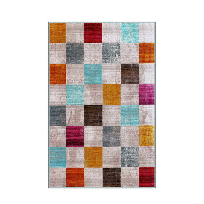Tapis tissé élégant, 5,2 x 7,5 pieds | 100% polyester, hauteur des poils de 0,3 po, antibactérien, envers en PVC antidérapant | Lavable à la machine, impression numérique 3D | Parfait pour le salon, la chambre à coucher et la décoration intérieure