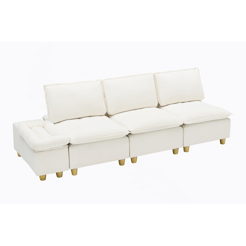 Minimalist Three-Seater Flannel Sofa With Storage And Adjustable Backrest For Living Rooms And Balconies