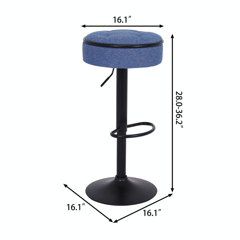Hosteen Round Storage Bar Stool Set of 2, Blue