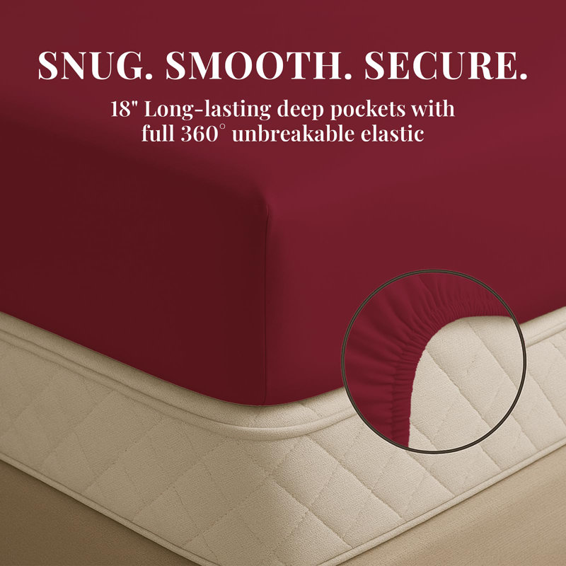 Premium Rayon From Bamboo Blend Sheet Set With Deep Pockets, Cooling and Breathable, Burgundy