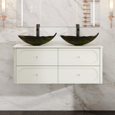 Meuble-lavabo mural 48 po avec lavabos vasques, robinets
