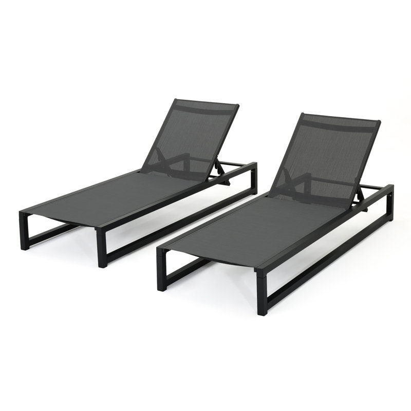 Outdoor Chaise Lounge Pair  2  - Breathable, Aluminum, Comfortable Lounges Adjustable Breathable Mesh, Strong