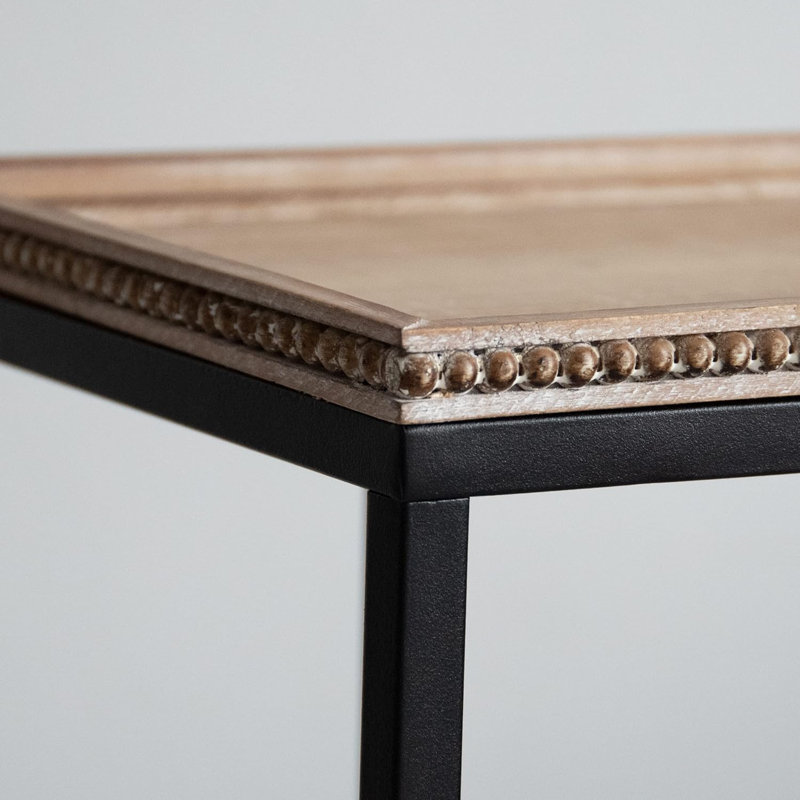Farmhouse C Table Couch End Table Distressed Beaded Edge Tray Top Side Table, Black