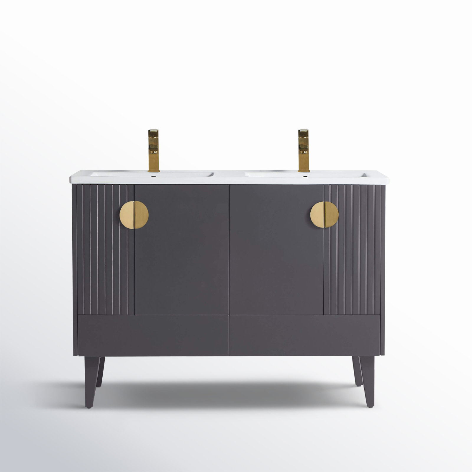 Saimah 47.25'' Double Bathroom Vanity, Rock Gray, Satin Brass