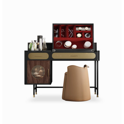 Italian Light Luxury Solid Wood Vanity Table with Flip Top Storage