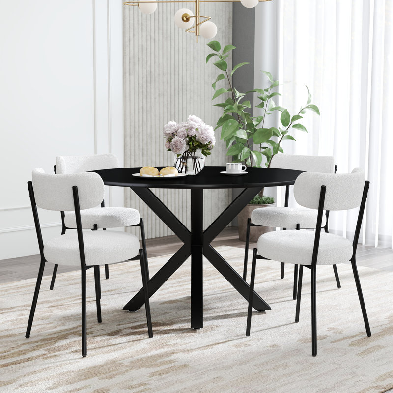 5 - Piece Round Pedestal Dining Set, White/Black, Black
