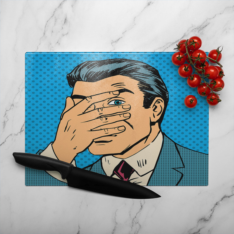 retro style Halftone Designer Glass Chopping Board, 40cm L x 28cm W