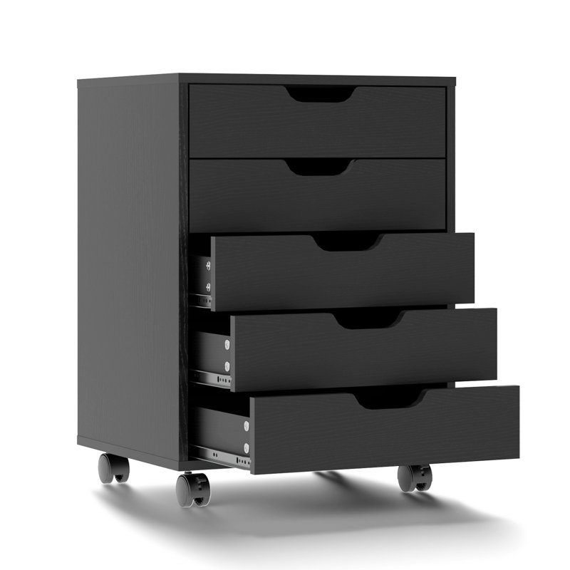 5 Drawer Wooden File Cabinet Black Finish Cutout Handle Design
