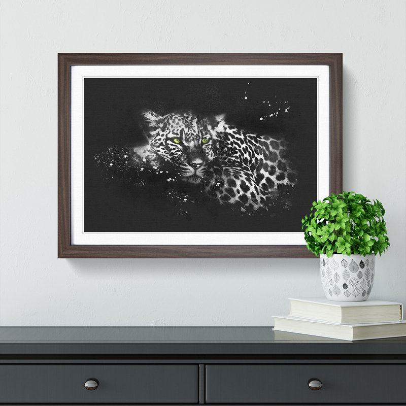 Leopard With Green Eyes High Paint Splash - Picture Frame Graphic Art, Walnut Framed, 45cm H x 63cm W x 2cm D