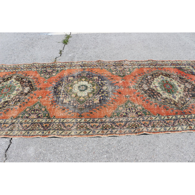 Tapis de couloir turc orange fait à la main pour un décor de couloir de style rétro