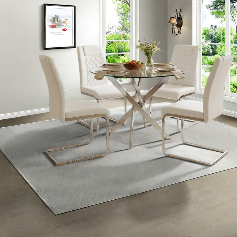 Ensemble de tables de salle à manger modernes en verre rondes pour la cuisine domestique, argent et blanc