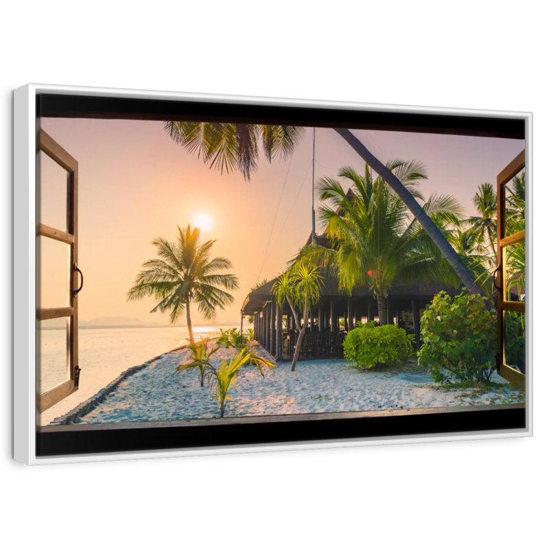 Fenêtre sur Fernada sereine, Cadre flottant blanc, 40 po x 27 po