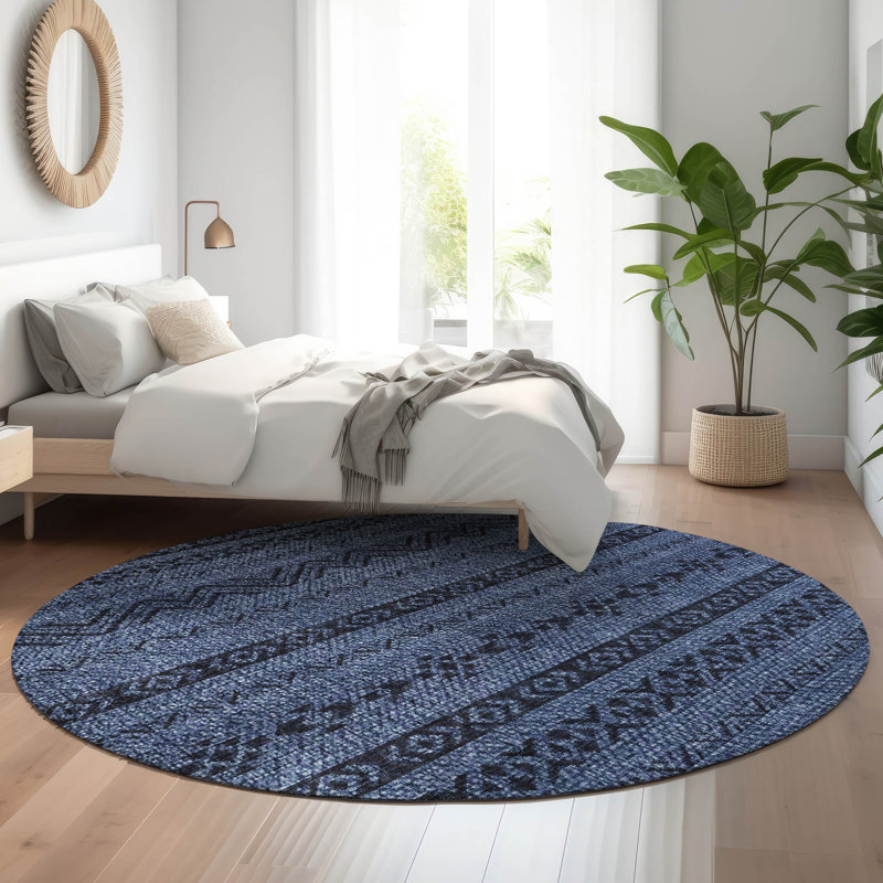 Premium Machine Washable Prisco Navy Rug, Round 8'